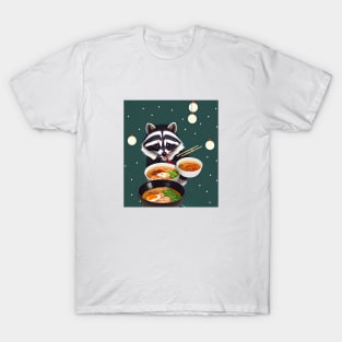 raccoon eat ramen on christmas silly funny sticker T-Shirt